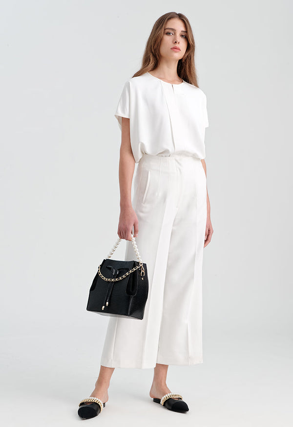 Choice Solid Pleated Culottes Off White