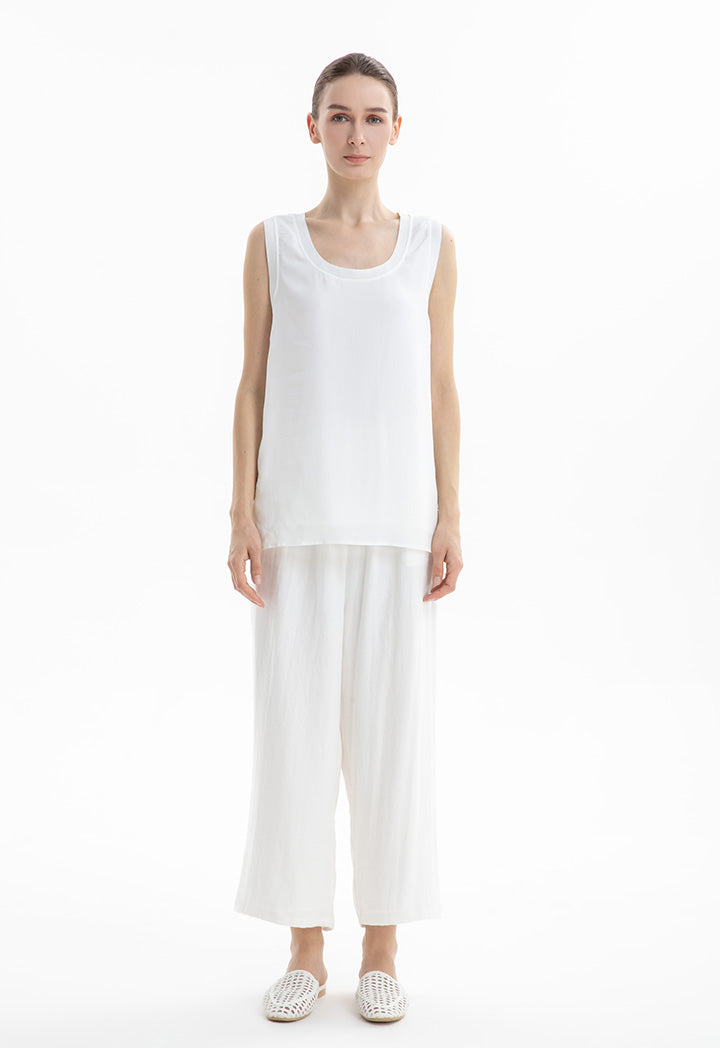 Choice Ribbed Crew Neck Sleeveless Top Off White