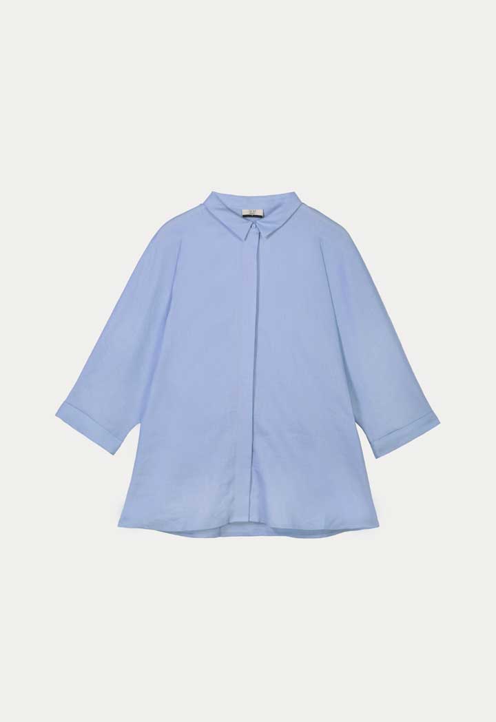 Choice Collared Concealed Buttons Oversized Shirt Blue