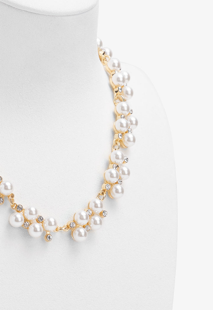 Choice Crystal And Faux Pearls Embellished Necklace White