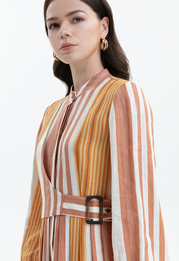 Choice Striped Belt Detail Dress Multi Color