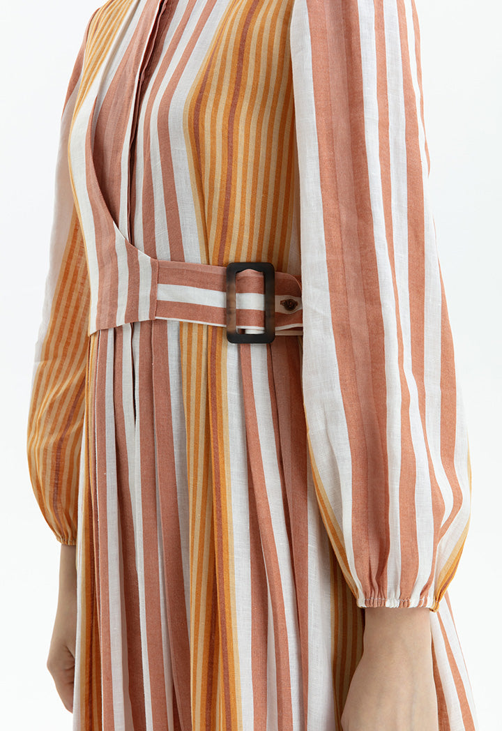 Choice Striped Belt Detail Dress Multi Color