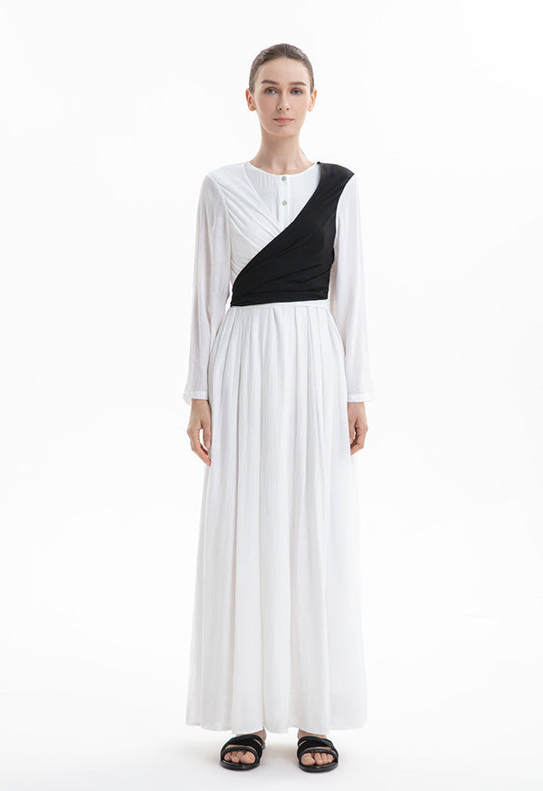 Choice Textured Maxi Dress with Long Sleeves Off White