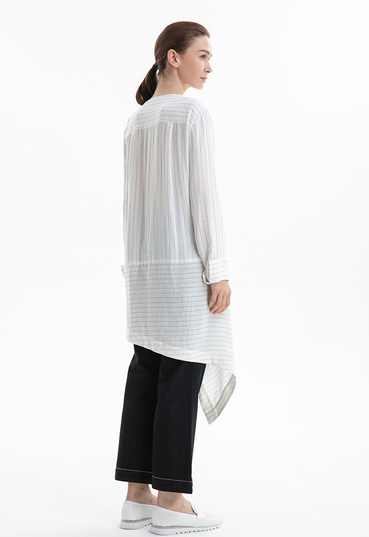 Choice Striped Asymmetrical Blouse Off White