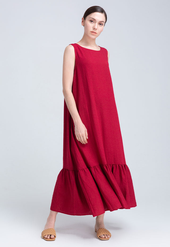 Choice Tiered Hem Sleeveless Midi Dress Bordeaux