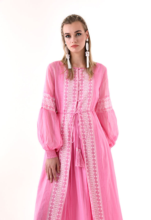 Choice Printed Beadwork Abaya Pink - Wardrobe Fashion