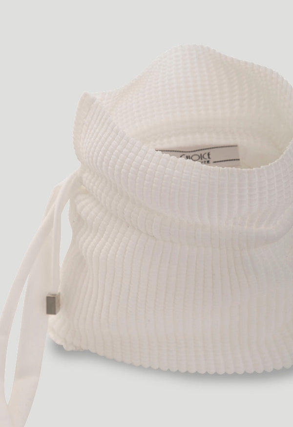 Choice Textured Drawstring Pouch Bag Off White - Wardrobe Fashion