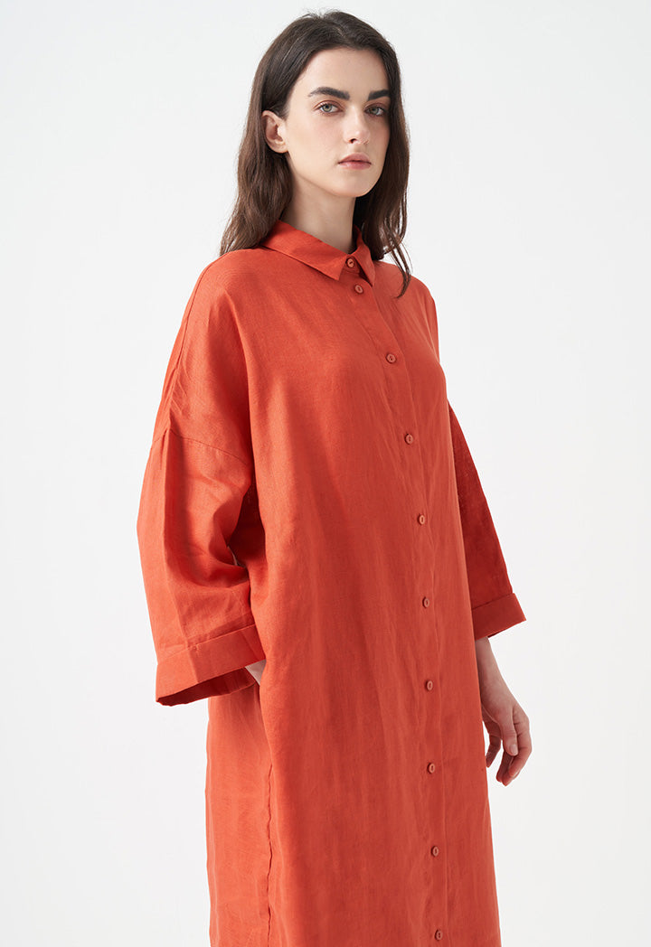 Choice Solid Maxi Shirt Dress Brick