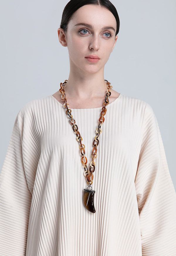 Choice Tooth Pendant In Resin Link Chain Brown