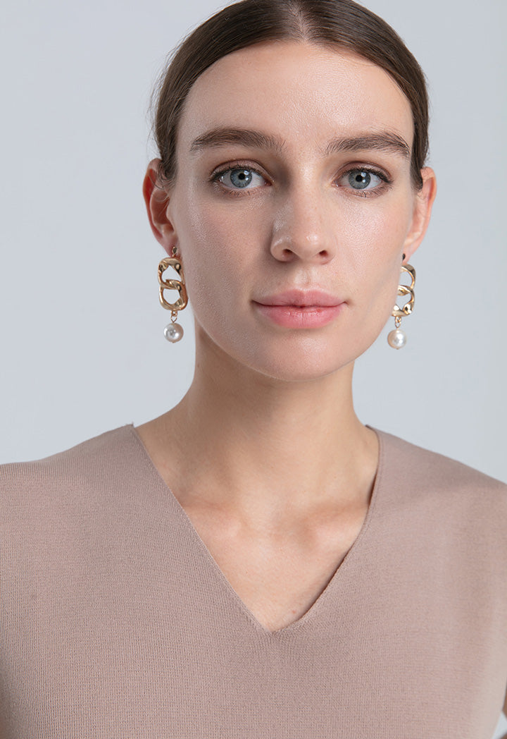 Choice Double Loop Teardrop Pearl Earring Gold