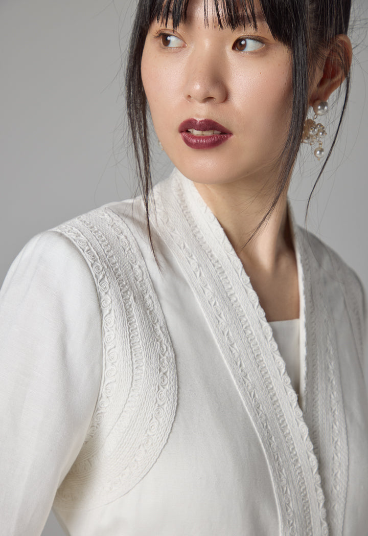 Choice Solid Long Sleeves Embroidered Kimono - Ramadan Style Off White