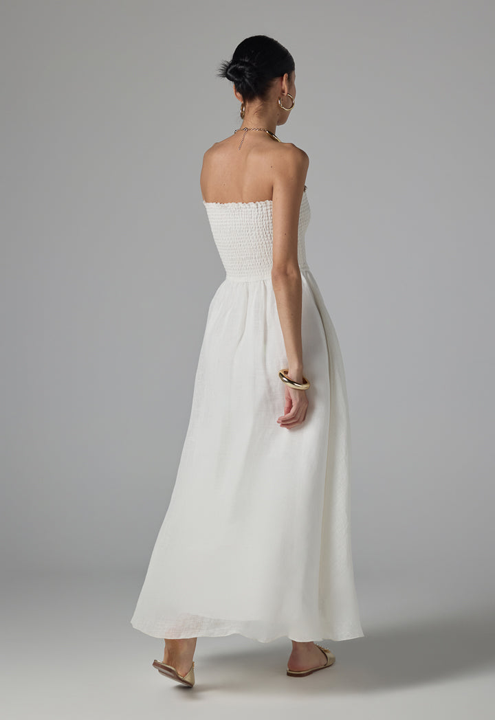Choice Solid Flared Smocked Dress - Ramadan Style Off White