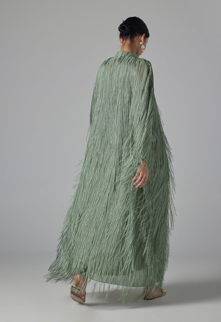 Choice Single Tone Fringe Maxi Abaya - Ramadan Style Light Khaki