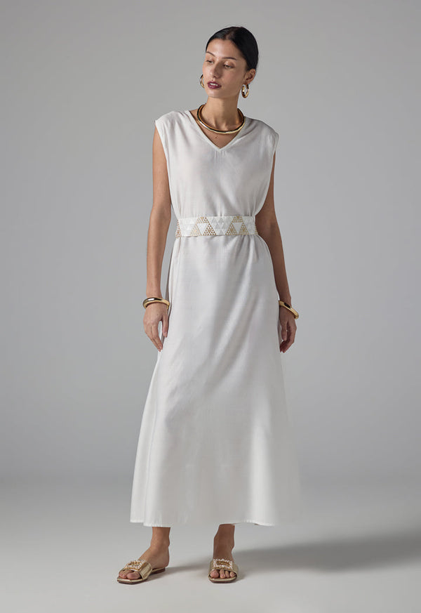 Choice Solid Sleeveless Oversize Dress - Ramadan Style Off White