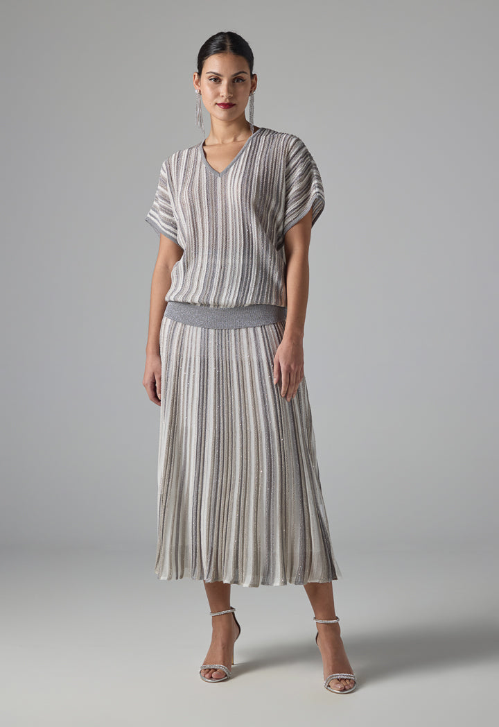 Choice Short Dolman Sleeves Lurex Blouse Grey