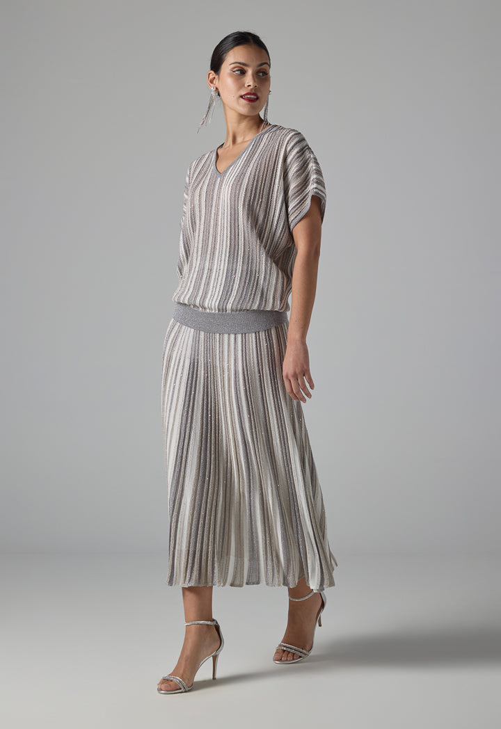 Choice Short Dolman Sleeves Lurex Blouse Grey