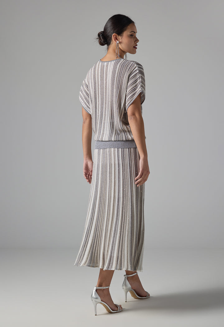 Choice Short Dolman Sleeves Lurex Blouse Grey