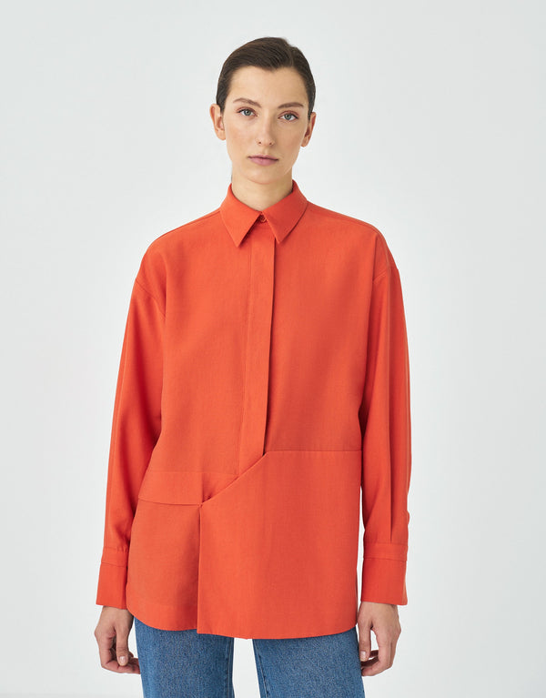 Kk Design Asymmetrical Pattern Shirt Orange