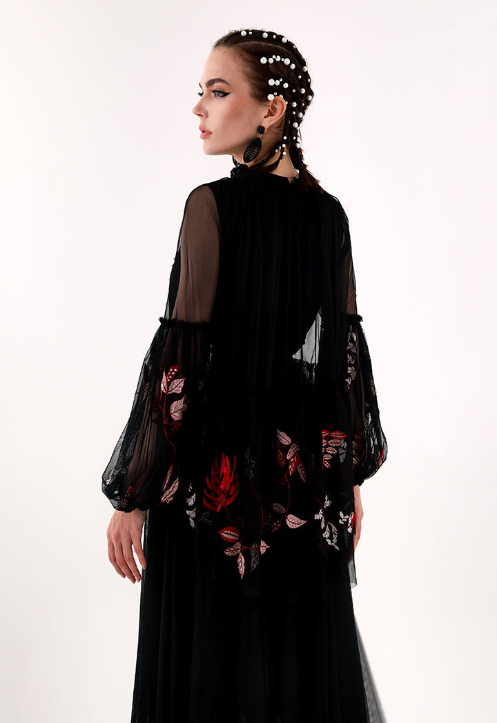 Choice Floral Embroidered Chiffon Blouse Black - Wardrobe Fashion