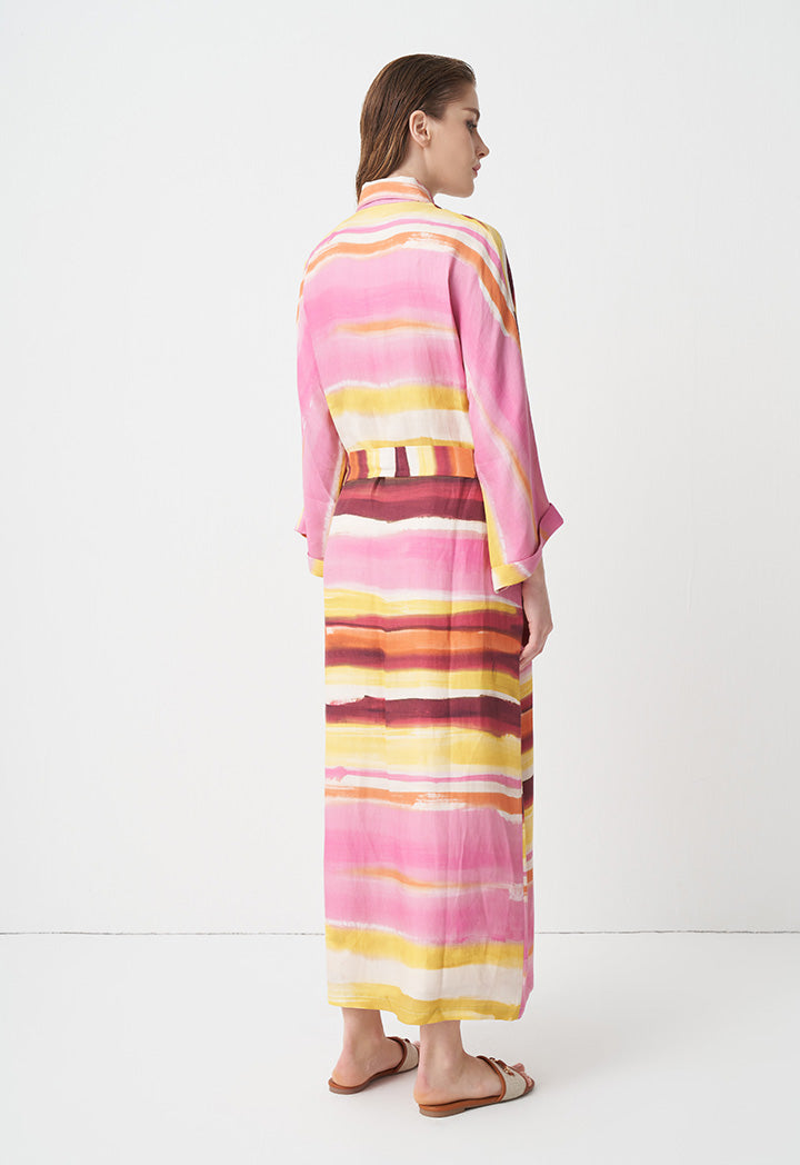 Choice Printed Belted Maxi Shirt Dress  Pink Print