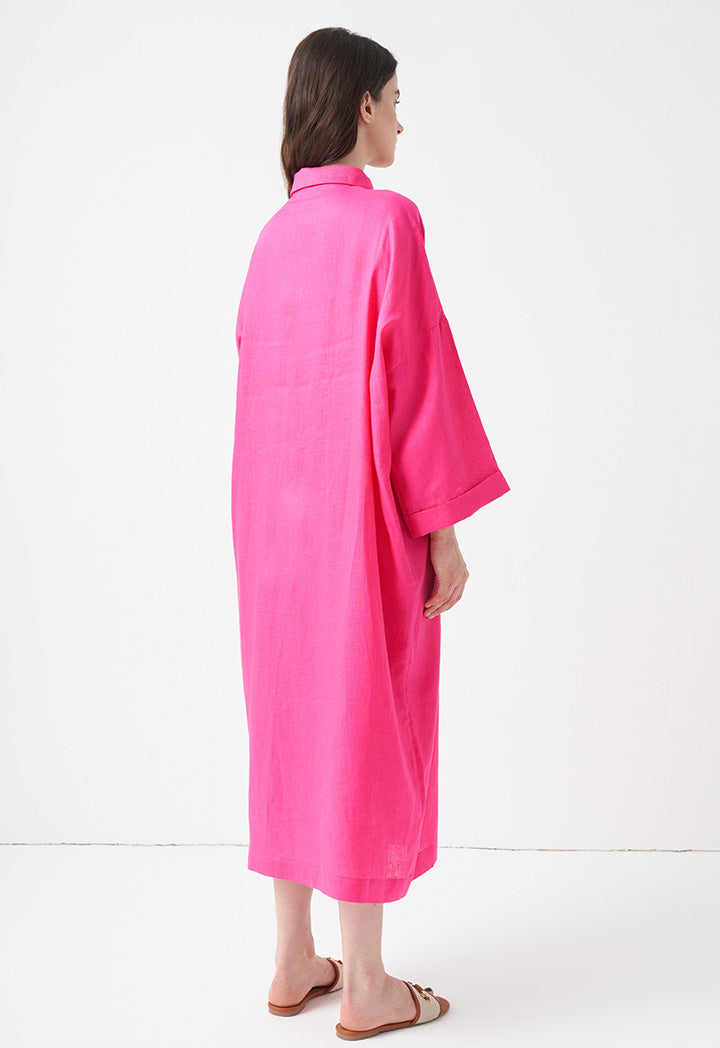 Choice Solid Maxi Shirt Dress Fuchsia