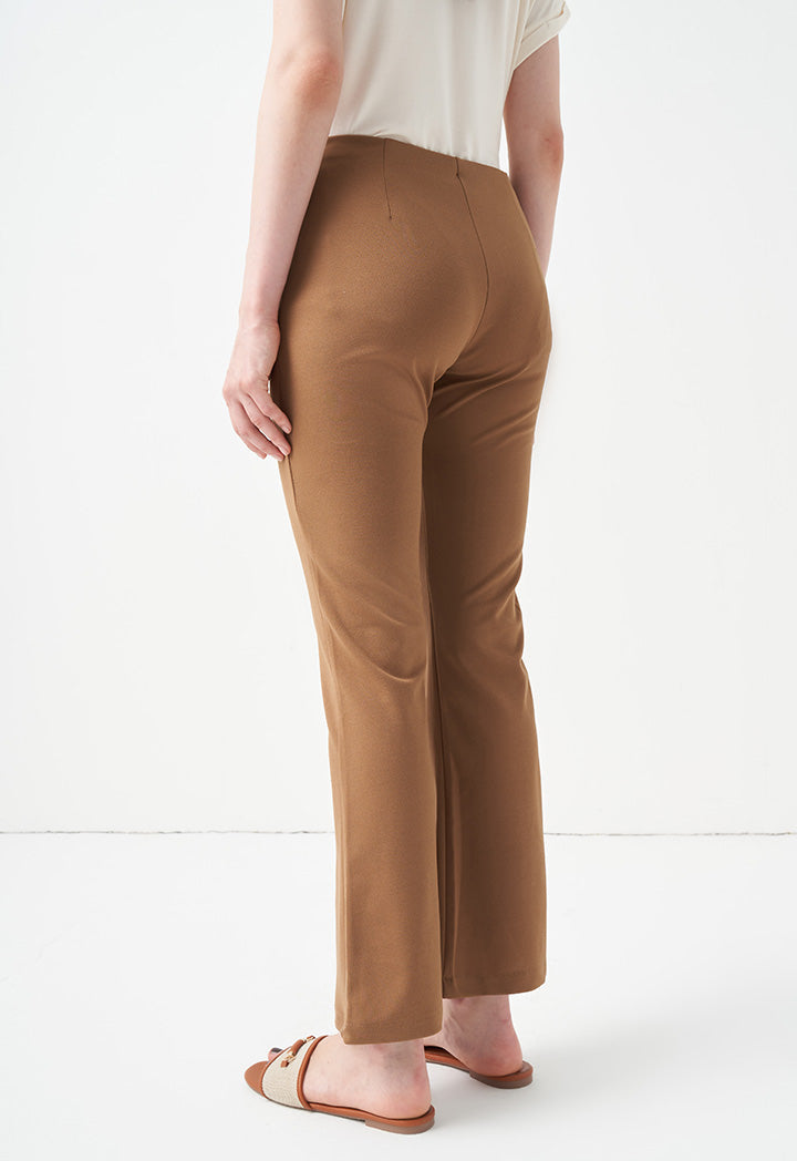 Choice Solid Flare Hem Trousers Brown