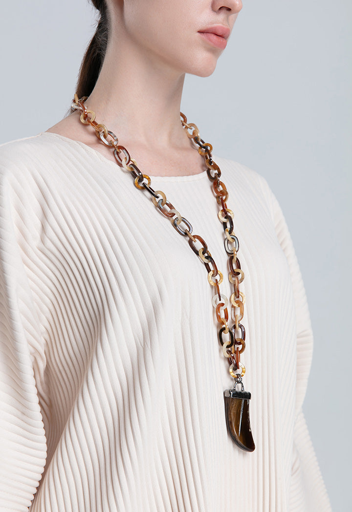 Choice Tooth Pendant In Resin Link Chain Brown