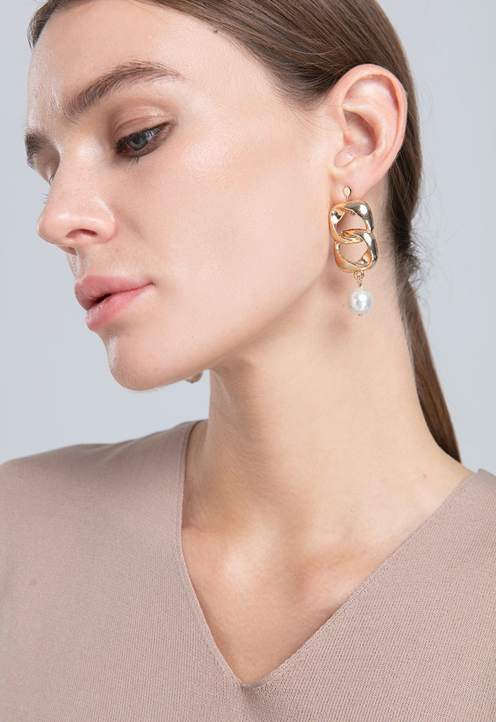 Choice Double Loop Teardrop Pearl Earring Gold