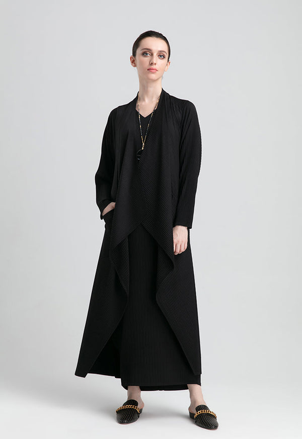 Choice Draped Wide Lapel Heavy Ribbed Knit Cardigan Black