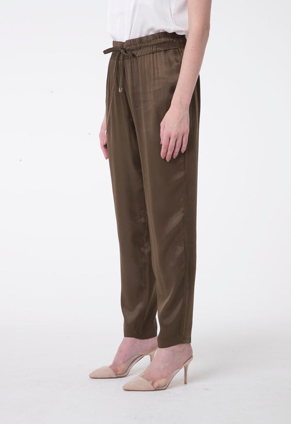 Nocturne Elastic Drawstring Waist Slim Fit Trouser Khaki