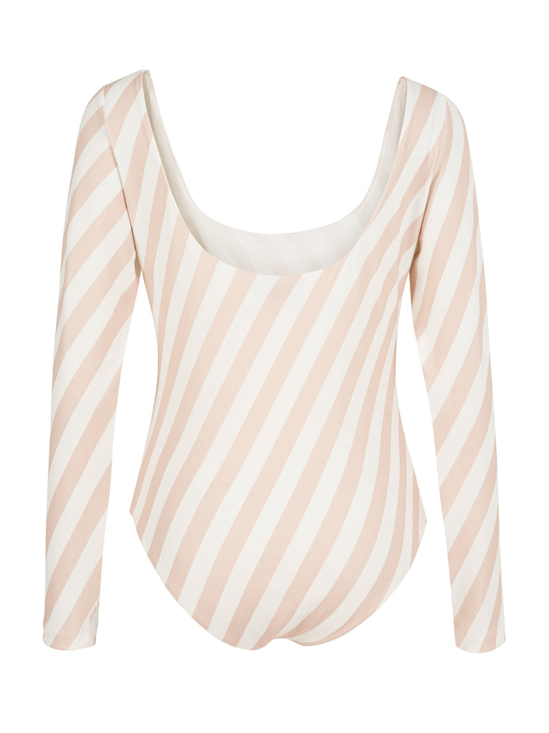 Nocturne Striped Long Sleeve Deep Neck Bodysuit Varyant