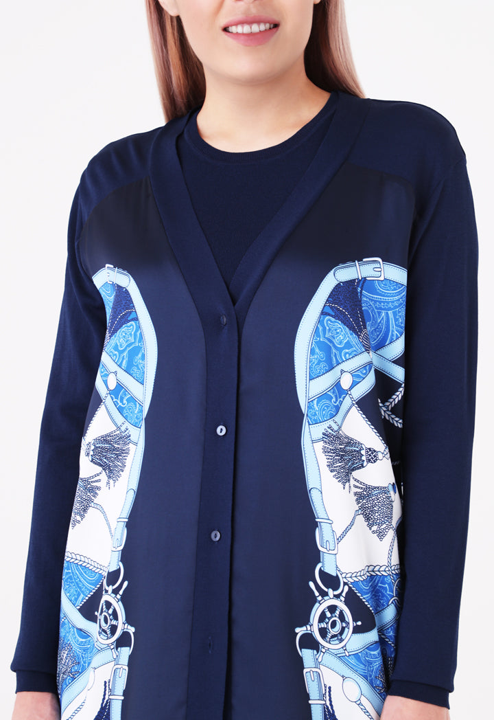 Choice Belt Tassel Print Outerwear Navy