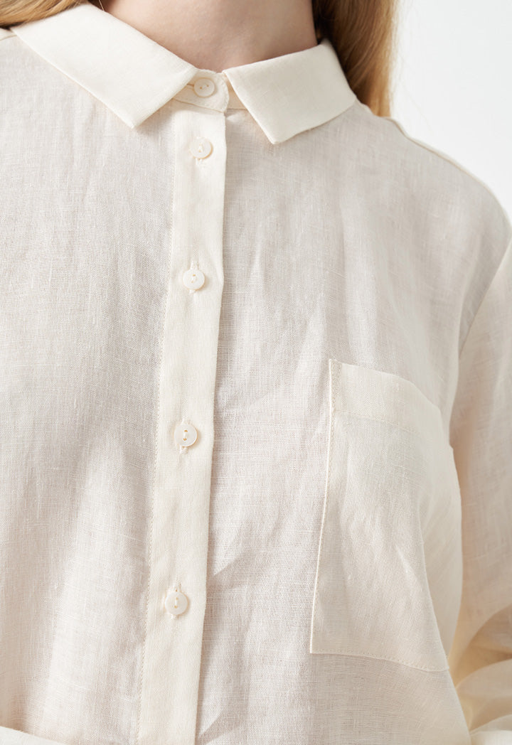 Choice Single Tone Long Sleeves Shirt Cream