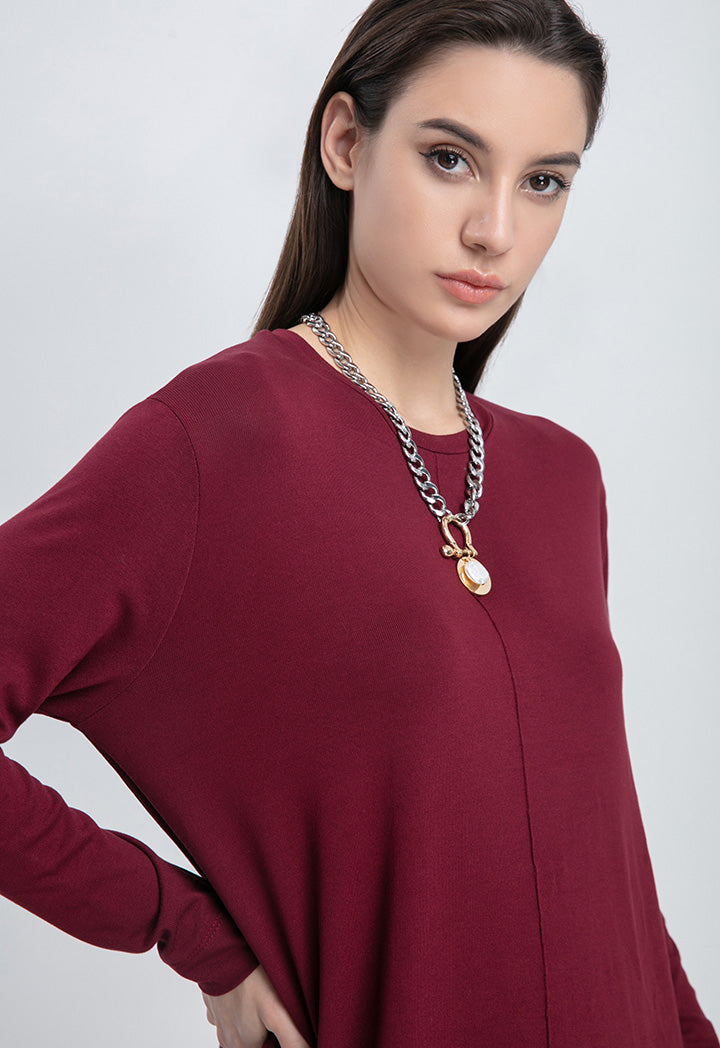 Choice Comfy Knitted Long Sleeve Blouse Bordoux