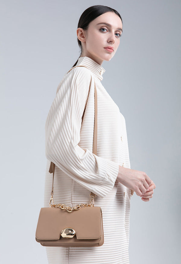 Choice Chain Link Handle Baguette Bag Camel