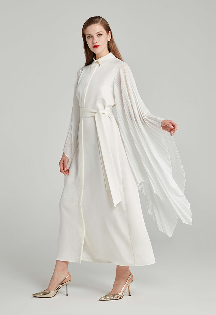 Choice Maxi Dress With Pleated Sleeves Off White