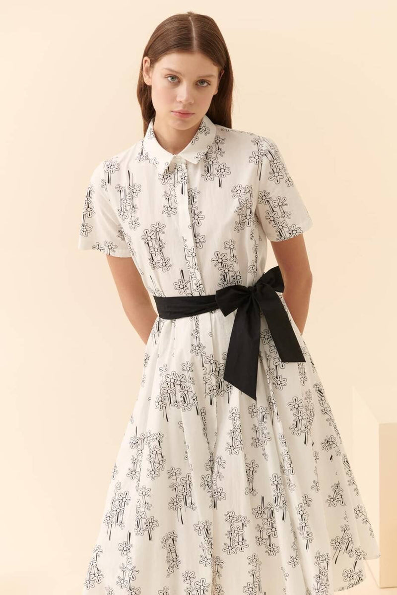 Roman Patterned Maxi Shirt Dress Black-White