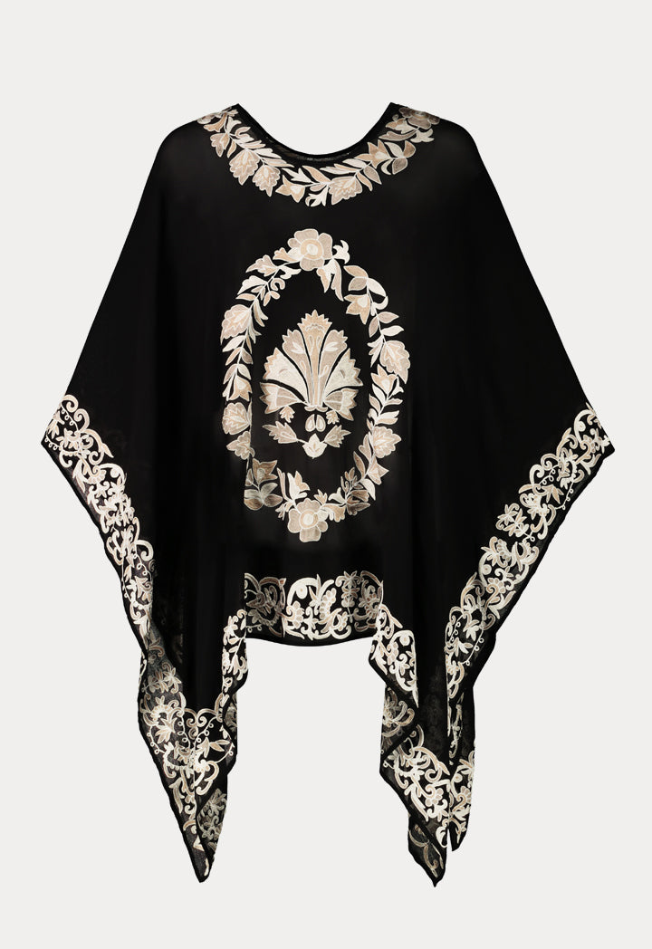 Choice Embroidered Sheer Kaftan Blouse Black - Wardrobe Fashion