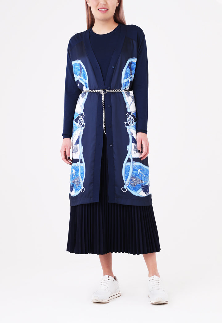 Choice Belt Tassel Print Outerwear Navy