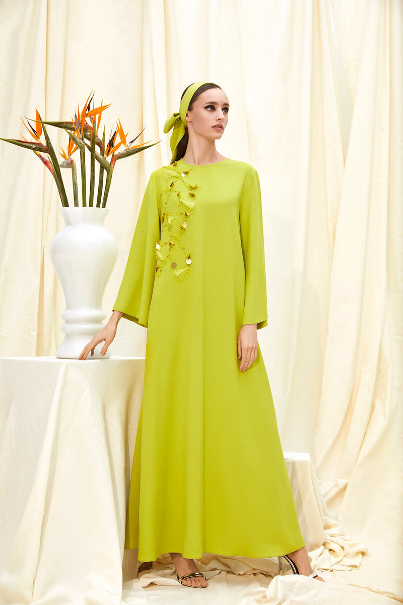 Choice Ruffled Long Dress Lime - Wardrobe Fashion