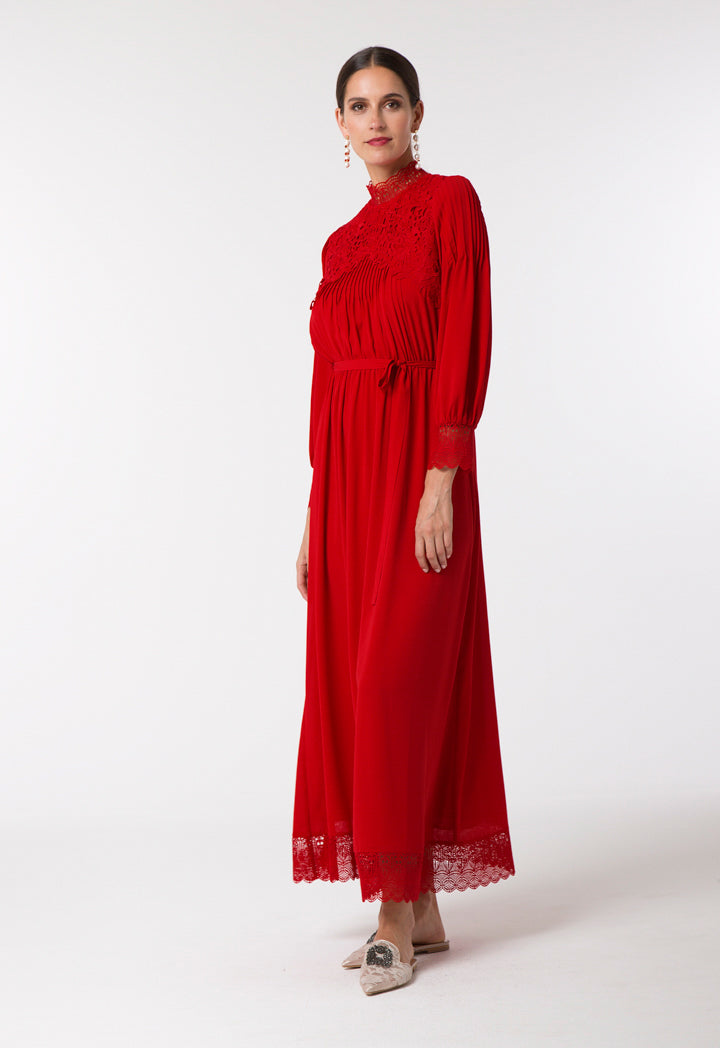 Choice Chiffon Pleated Lace Dress Red