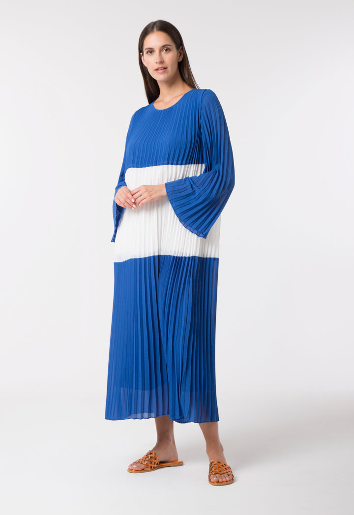 Choice Pleated Color Block Dress White Sapphire