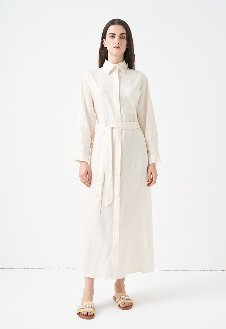 Choice Solid Maxi Shirt Dress Cream