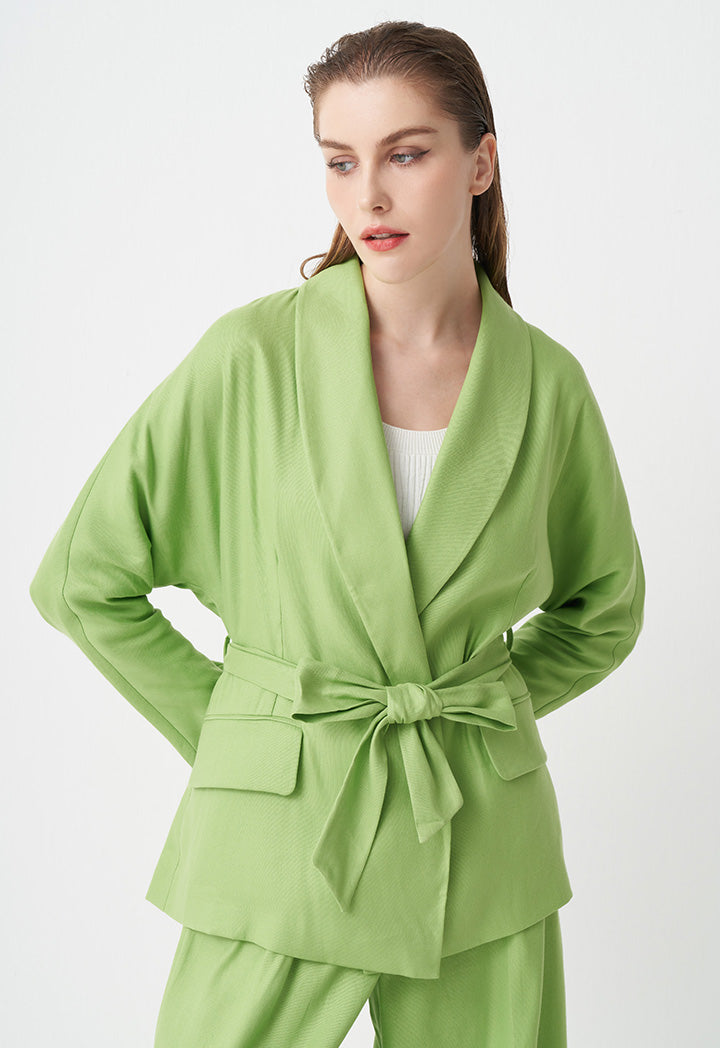 Choice Open-Front Belted Blazer Green