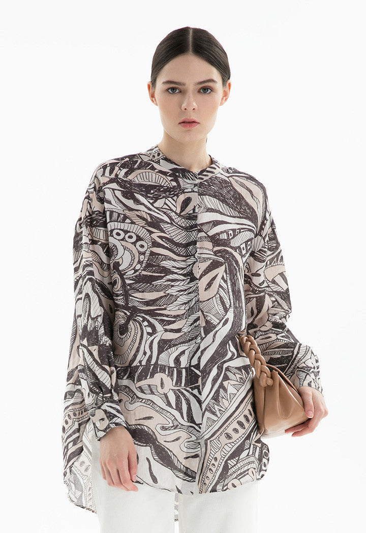 Choice Hand Sketch Printed Round Hem Shirt Print