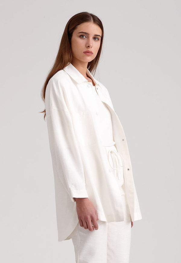 Choice Patch Pockets Linen Solid Shirt Off White