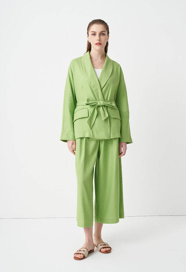 Choice Solid Wide Legs Pleated Culottes Green