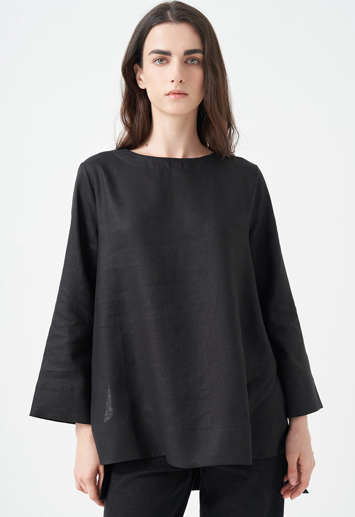 Choice Solid Long Sleeve Blouse Black