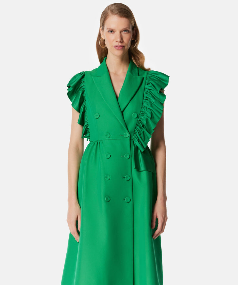 Machka Solid Ruffle-Effect Midi Dress Green