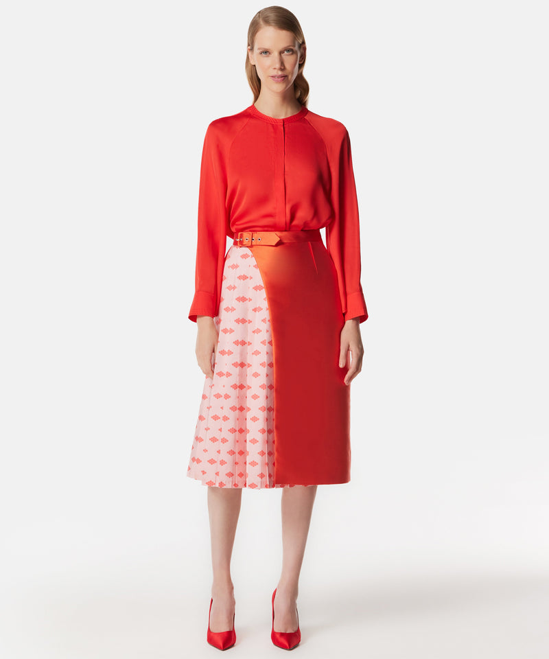 Machka Pattered Pleated Skirt With Belt Coral